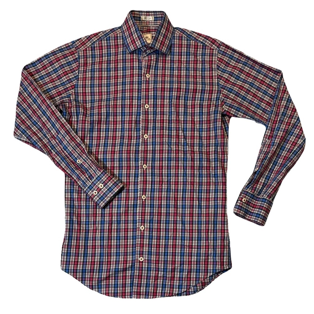 Peter Millar mens S Small pink blue check plaid cotton button up casual shirt